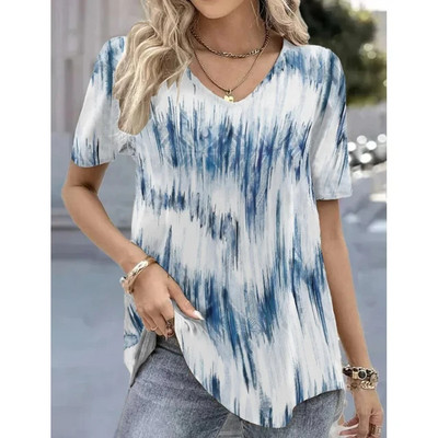 Nova ženska majica kratkih rukava Ljetna majica s V-izrezom Opuštena ležerna majica na pruge Ženska odjeća sa smiješnim printom Ulična majica s kratkim rukavima Ženske majice