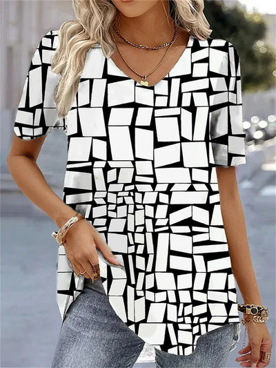 Nova ženska majica kratkih rukava Ljetna majica s V-izrezom Opuštena ležerna majica na pruge Ženska odjeća sa smiješnim printom Ulična majica s kratkim rukavima Ženske majice