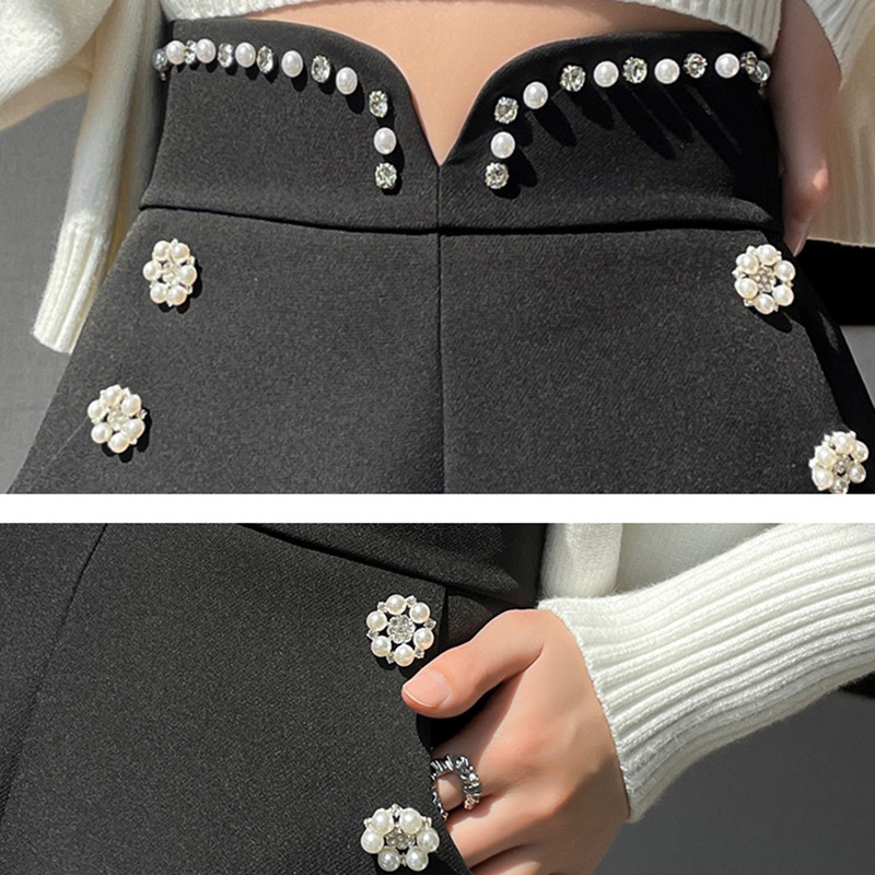 Pantaloni scurți casual pentru femei cu talie înaltă, cu picior largi, cu mărgele, vara 2024, pantaloni scurți de birou, de lucru, albi