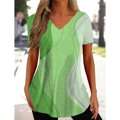 Uus naiste T-särk V-kaelusega mood Tänavarõivad Naiste vabaajarõivad Suvine lühikeste varrukatega pullover T-särk naistele