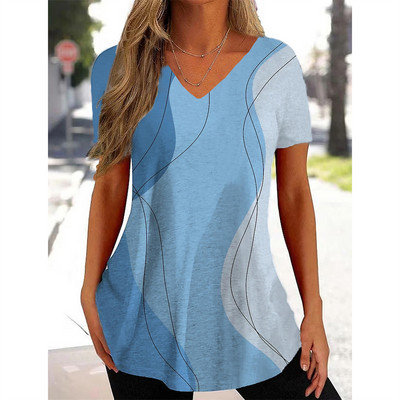 Uus naiste T-särk V-kaelusega mood Tänavarõivad Naiste vabaajarõivad Suvine lühikeste varrukatega pullover T-särk naistele