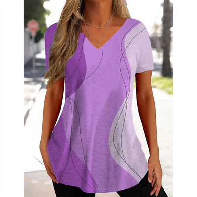 Uus naiste T-särk V-kaelusega mood Tänavarõivad Naiste vabaajarõivad Suvine lühikeste varrukatega pullover T-särk naistele
