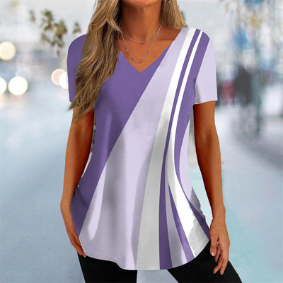 Uus naiste T-särk V-kaelusega mood Tänavarõivad Naiste vabaajarõivad Suvine lühikeste varrukatega pullover T-särk naistele