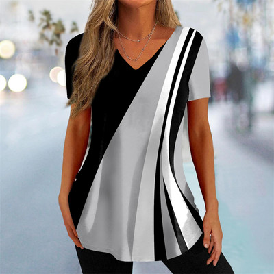 Uus naiste T-särk V-kaelusega mood Tänavarõivad Naiste vabaajarõivad Suvine lühikeste varrukatega pullover T-särk naistele