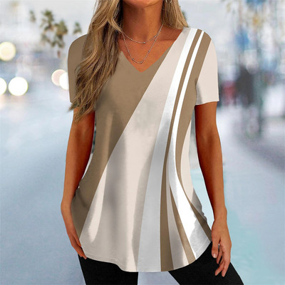 Uus naiste T-särk V-kaelusega mood Tänavarõivad Naiste vabaajarõivad Suvine lühikeste varrukatega pullover T-särk naistele