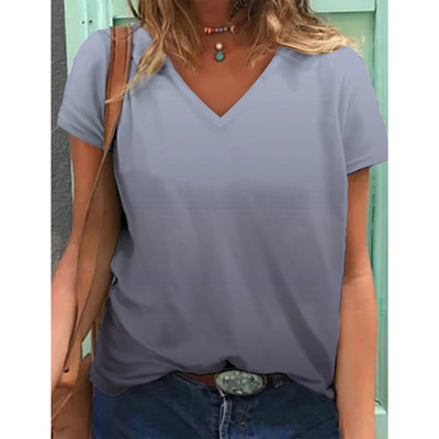 Ženske majice kratkih rukava s 3D gradijentom boja s grafičkim uzorkom Fsahion Ležerne majice kratkih rukava s V-izrezom Ljetna Harajuku ženska odjeća