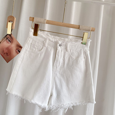 Magas derekú fehér női rövidnadrág tömör bő, puha kopott nyári rövid farmernadrág női sokoldalú fekete Jean nadrág