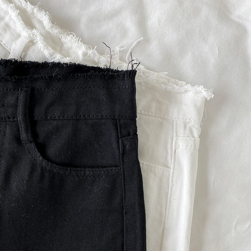 Magas derekú fehér női rövidnadrág tömör bő, puha kopott nyári rövid farmernadrág női sokoldalú fekete Jean nadrág