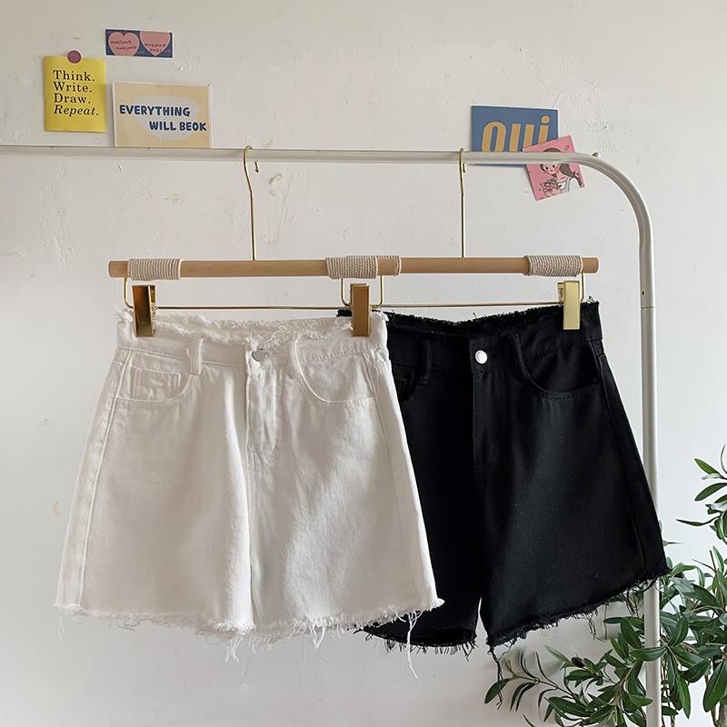 Magas derekú fehér női rövidnadrág tömör bő, puha kopott nyári rövid farmernadrág női sokoldalú fekete Jean nadrág