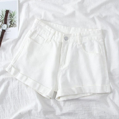 Koreai stílusú Edge Curl Farmer rövid nadrágok Női Summer Emipire Derék Laza A-vonalú rövid farmerek Divat Mindenhez passzoló Trend Jean