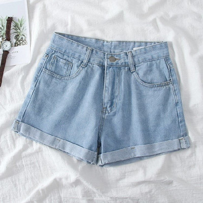 Koreai stílusú Edge Curl Farmer rövid nadrágok Női Summer Emipire Derék Laza A-vonalú rövid farmerek Divat Mindenhez passzoló Trend Jean