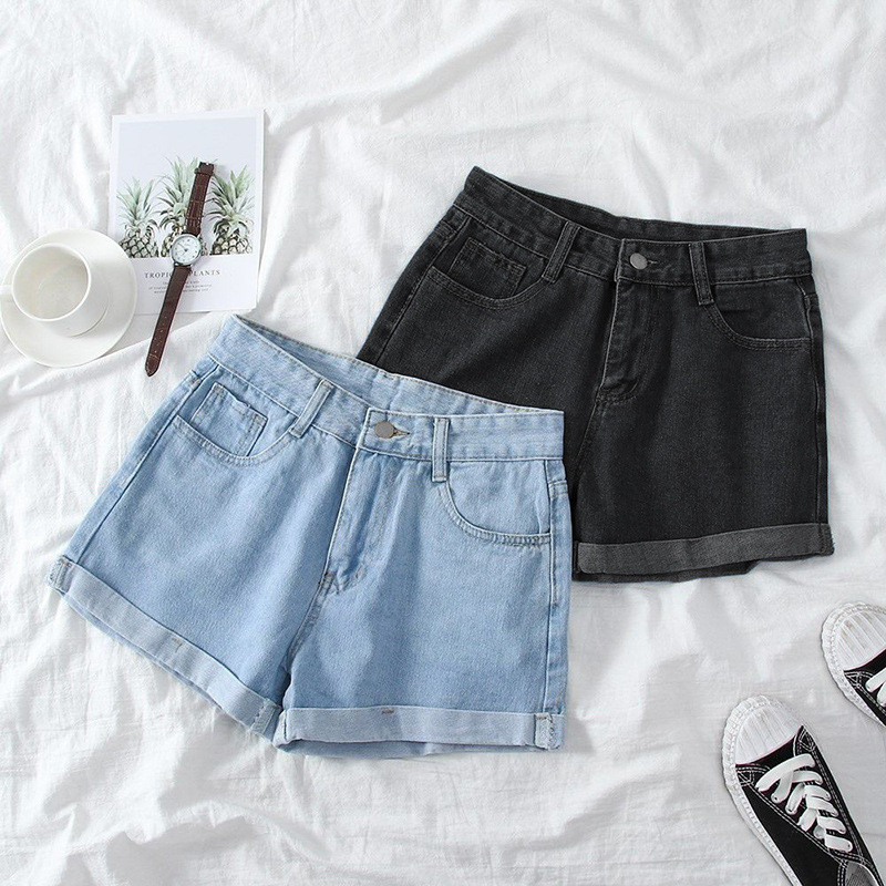 Koreai stílusú Edge Curl Farmer rövid nadrágok Női Summer Emipire Derék Laza A-vonalú rövid farmerek Divat Mindenhez passzoló Trend Jean