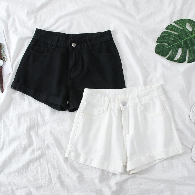 Koreai stílusú Edge Curl Farmer rövid nadrágok Női Summer Emipire Derék Laza A-vonalú rövid farmerek Divat Mindenhez passzoló Trend Jean