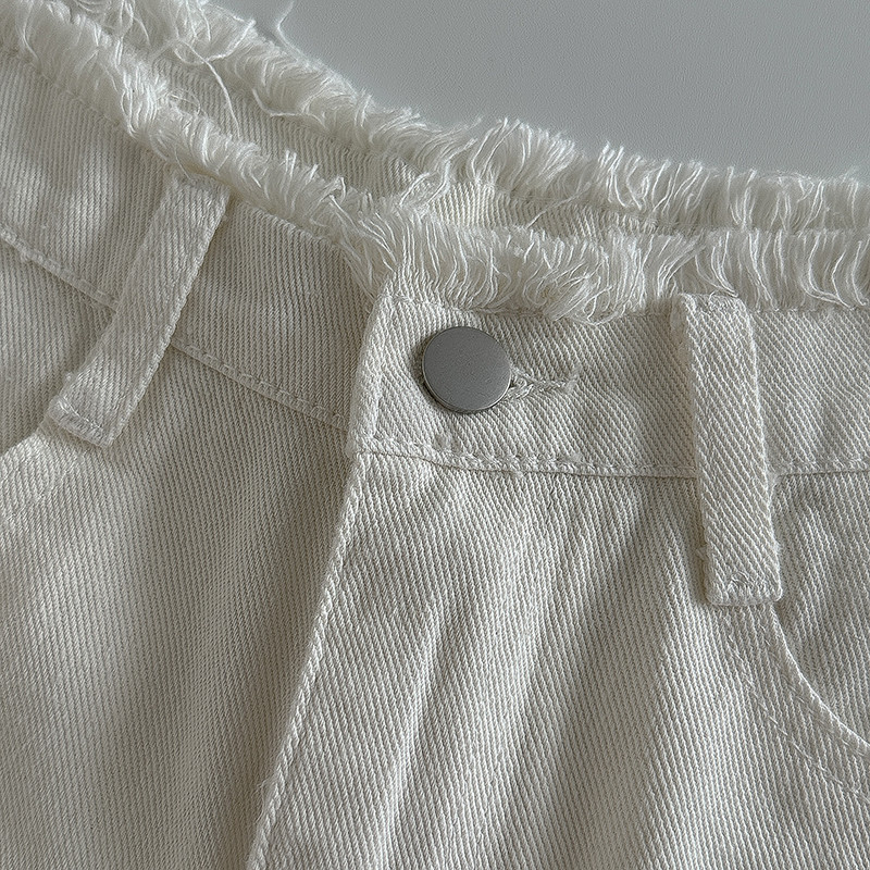 Γυναικείο μονόχρωμο τζιν σορτς ξεφτισμένο ψηλόμεσο φαρδύ τζιν Γυναικείο καλοκαίρι μόδας Καλοκαιρινό κοντό τζιν παντελόνι