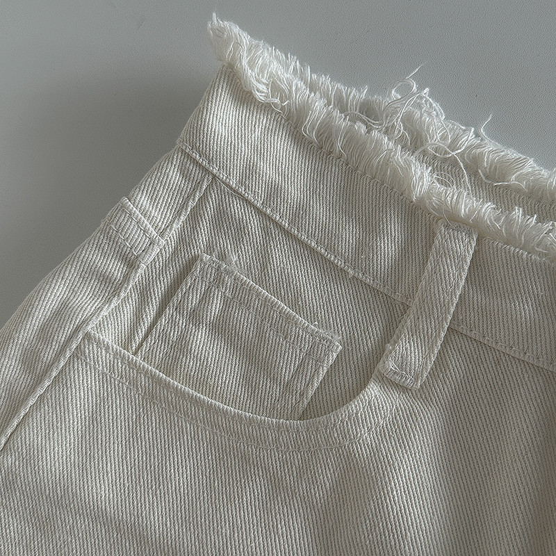 Γυναικείο μονόχρωμο τζιν σορτς ξεφτισμένο ψηλόμεσο φαρδύ τζιν Γυναικείο καλοκαίρι μόδας Καλοκαιρινό κοντό τζιν παντελόνι