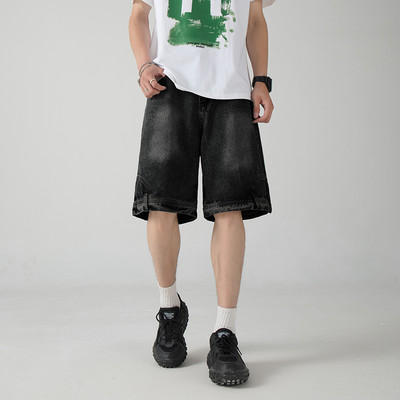 Pantaloni scurți din denim american High Street Moda bărbați largi ocazional Pantaloni cinci sferturi, spălați, personalizați, blugi pentru bărbați, haine pentru bărbați