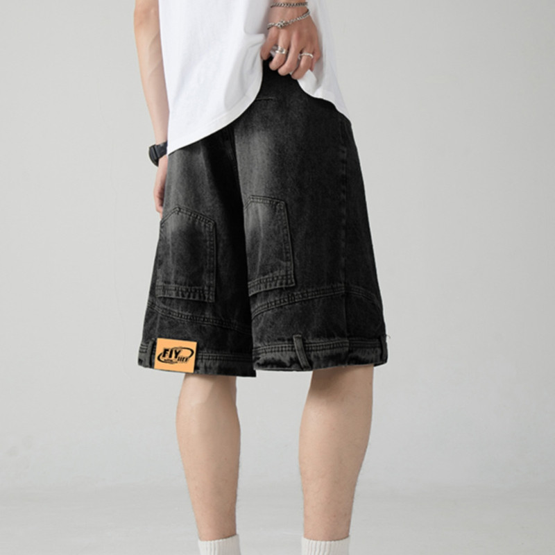 Pantaloni scurți din denim american High Street Moda bărbați largi ocazional Pantaloni cinci sferturi, spălați, personalizați, blugi pentru bărbați, haine pentru bărbați