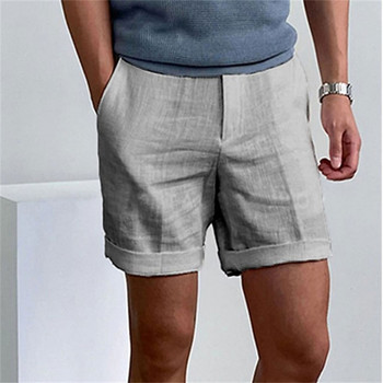 Летни мъжки ленени къси панталони с диагонален джоб, плътен цвят, комфорт, дъх, спорт на открито, къси панталони, модни ежедневни плажни шорти ﻿