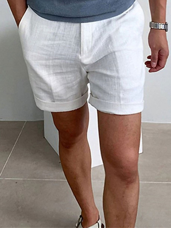 Pantaloni scurți de vară pentru bărbați din in, buzunar diagonal, culoare uni, confort Breat, sport în aer liber, pantaloni scurți, modă, ocazional, pentru plajă ﻿