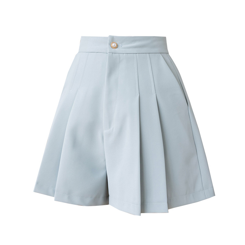 Nouă modă, talie înaltă, linie A, pantaloni scurți plisați, fuste femei, vară, culoare uni, pantaloni lați, pantaloni scurți casual pentru damă de birou