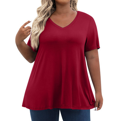 Ženska majica velikih veličina Modna jednobojna majica kratkih rukava Široka ležerna ženska odjeća Ljetna majica s V izrezom Ženske majice