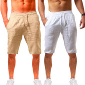 Moda bărbați pantaloni scurți casual de in, de culoare solidă, cu talie elastică, pantaloni cu șnur, pantaloni scurți de vară, de dimensiuni mari, de vacanță, S-5XL