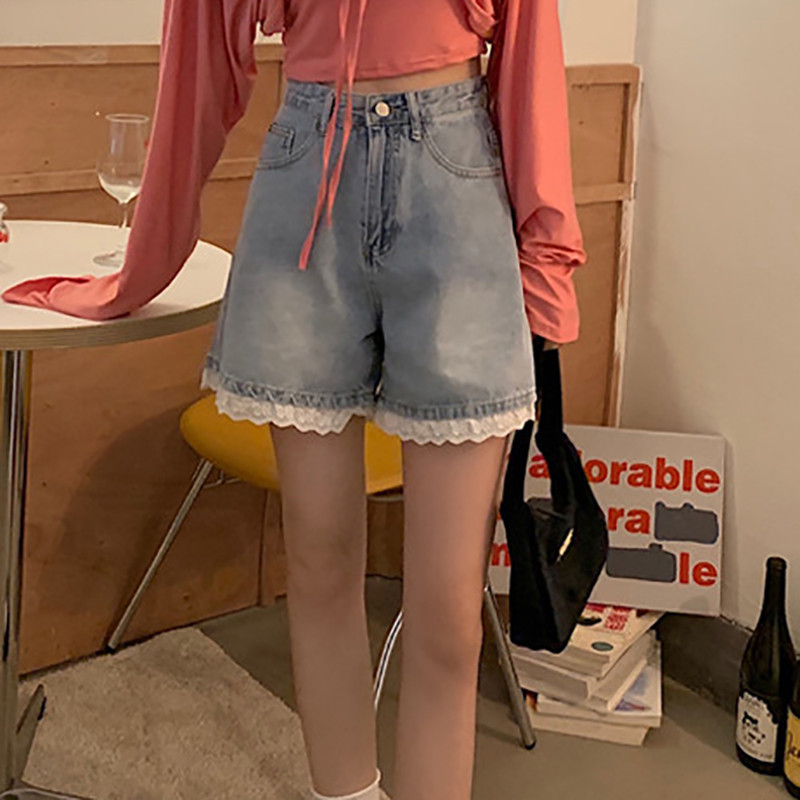 Ljetne nove ženske traper kratke hlače visokog struka, široke nogavice, čipkane spojene vruće hlačice Chic dizajna Ženske kratke hlače S-5xl