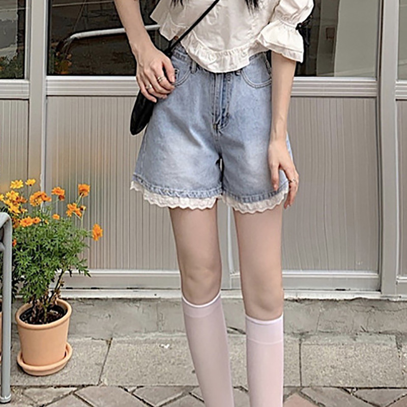 Ljetne nove ženske traper kratke hlače visokog struka, široke nogavice, čipkane spojene vruće hlačice Chic dizajna Ženske kratke hlače S-5xl