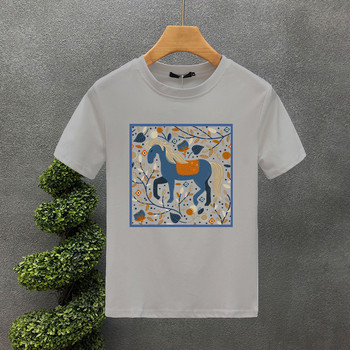 Сладък конски стил Луксозна марка Памучни тениски с букви за двойка Летни тениски Harajuku Мъже/Жени с къс ръкав Азиатски размер S-7XL