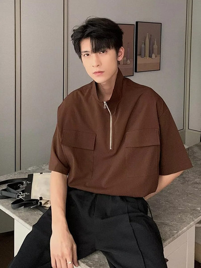 Vară Tricou fără mâneci, cu guler înalt, cu jumătate de fermoar