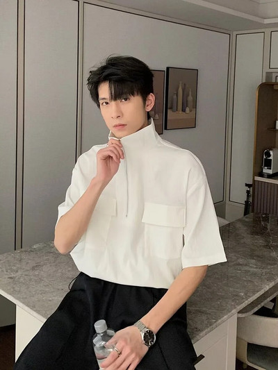 Vară Tricou fără mâneci, cu guler înalt, cu jumătate de fermoar