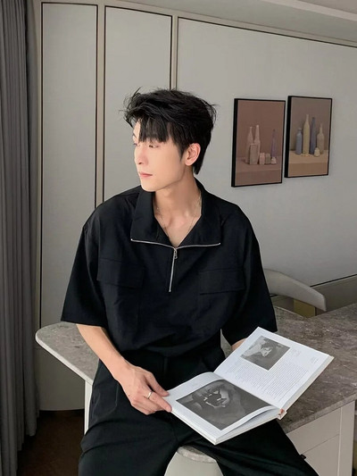 Vară Tricou fără mâneci, cu guler înalt, cu jumătate de fermoar