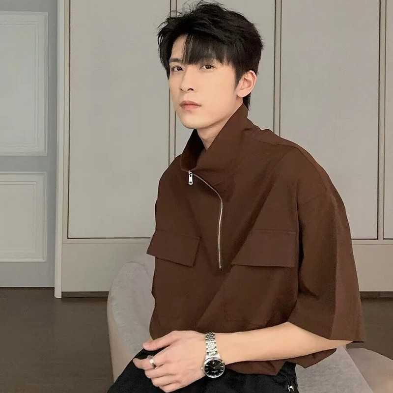 Vară Tricou fără mâneci, cu guler înalt, cu jumătate de fermoar