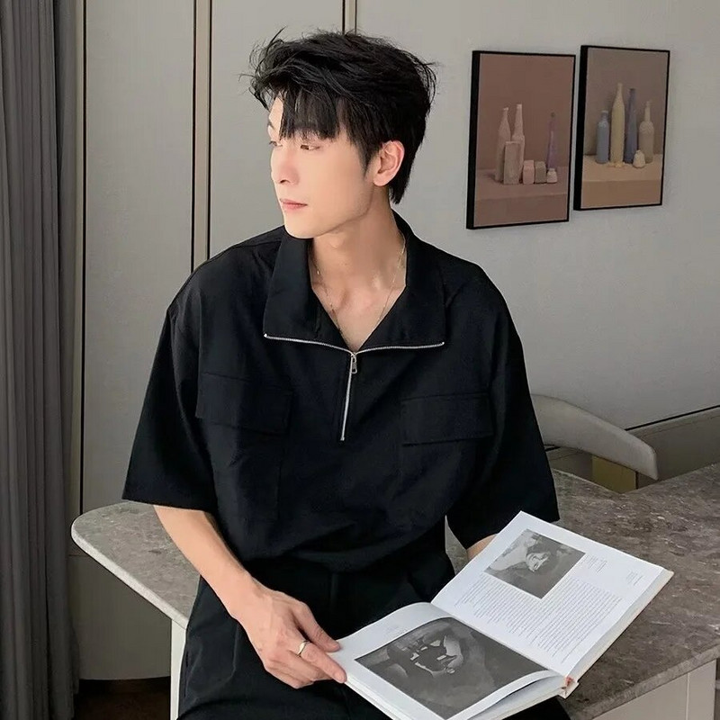 Vară Tricou fără mâneci, cu guler înalt, cu jumătate de fermoar