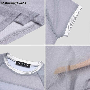 INCERUN 2023 Нова мъжка секси къса мъжка тениска за свободното време, горещи разпродажби, осветена метална мрежа, перспектива, ежедневна тениска с кръгло деколте и къс ръкав S-5XL 7