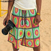 INCERUN 2024 Muške kratke hlače s mrežastim printom Patchwork s uzicom Ljetne muške donjice široke ulične odjeće za odmor Ležerne muške kratke hlače S-5XL