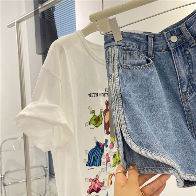 Pantaloni scurți din denim cu picioare largi Femei Ulzzang Ins Talie înaltă Damă Loose Summer Ins Temperament All-match Street Style Simplu Coreean S-3XL
