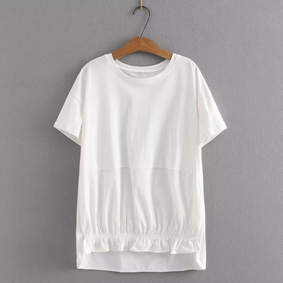 Liela izmēra sieviešu apģērbi, vienkrāsains O veida kakla izgriezums, vienkrāsains, nestiepjošs poliestera audums, brīvi pieguļoši topi, sašūti, elastīga apakšmala