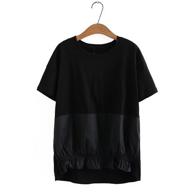 Liela izmēra sieviešu apģērbi, vienkrāsains O veida kakla izgriezums, vienkrāsains, nestiepjošs poliestera audums, brīvi pieguļoši topi, sašūti, elastīga apakšmala