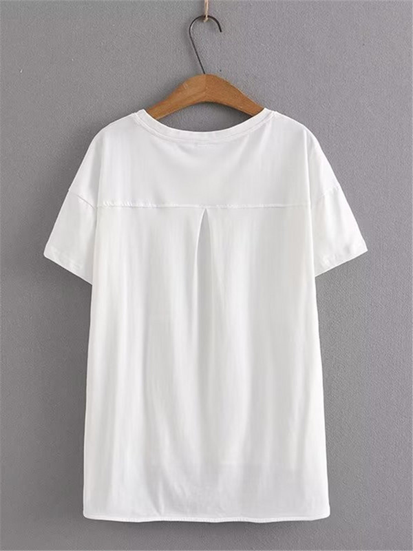 Liela izmēra sieviešu apģērbi, vienkrāsains O veida kakla izgriezums, vienkrāsains, nestiepjošs poliestera audums, brīvi pieguļoši topi, sašūti, elastīga apakšmala