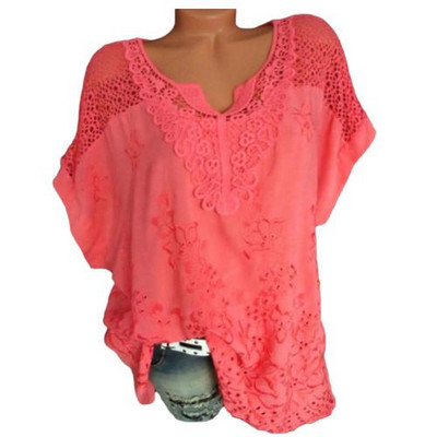 Kratka bluza s šišmiš rukavima Ženska ležerna izdubljena majica s cvjetnim vezom V izrezom Gornja uredska ženska bluza, velika veličina S-6XL