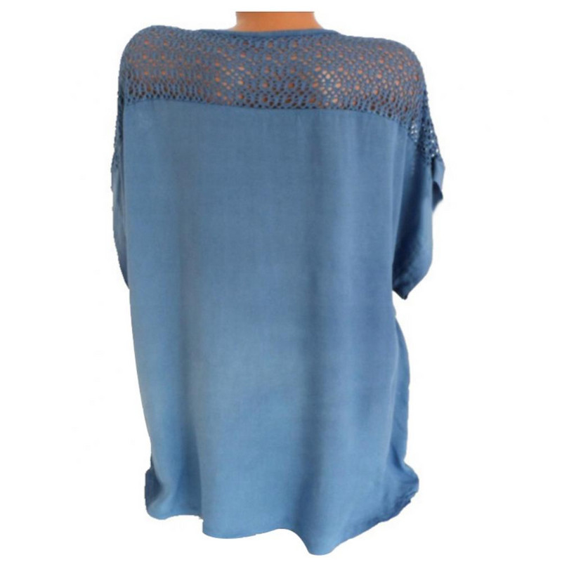 Kratka bluza s šišmiš rukavima Ženska ležerna izdubljena majica s cvjetnim vezom V izrezom Gornja uredska ženska bluza, velika veličina S-6XL