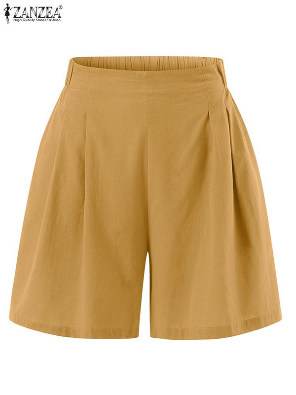 Sieviešu vasaras šorti Bikses ZANZEA Modes elastīgi ar augstu vidukli vienkrāsains Pantalons Elegant Casual Beach Holiday Palazzo Turnip 2024