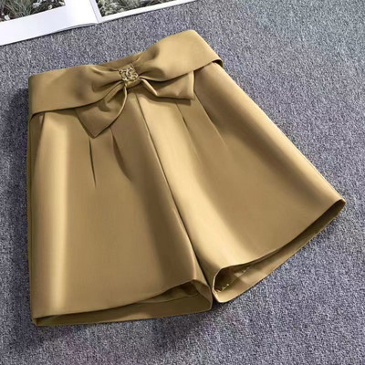 Proljeće ljeto Nove jednobojne ravne hlače s mašnom na patentni zatvarač Ženske široke temperamentne kratke hlače visokog struka s džepovima tankog kroja