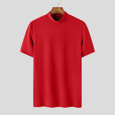 Férfi alkalmi póló egyszínű garbó, rövid ujjú utcai viselet Camiseta Masculina 2023 Fitness Stílusos póló felsők S-5XL INCERUN