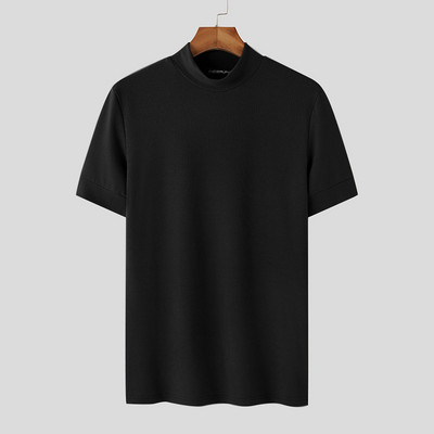 Férfi alkalmi póló egyszínű garbó, rövid ujjú utcai viselet Camiseta Masculina 2023 Fitness Stílusos póló felsők S-5XL INCERUN