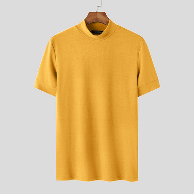 Férfi alkalmi póló egyszínű garbó, rövid ujjú utcai viselet Camiseta Masculina 2023 Fitness Stílusos póló felsők S-5XL INCERUN