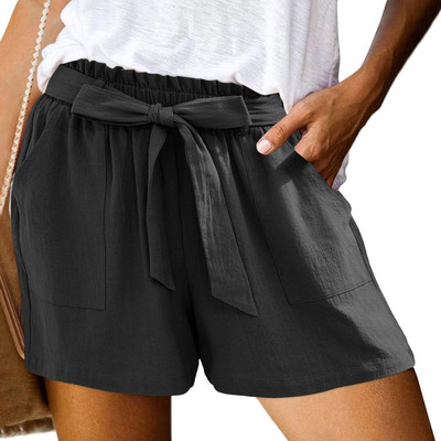 Γυναικείο σορτς με παπιγιόν με γραβάτα στη μέση καλοκαιρινό σορτς με τσέπες Μονόχρωμο κοντό παντελόνι Γυναικείο σορτς με κορδόνια γυναικεία ρούχα