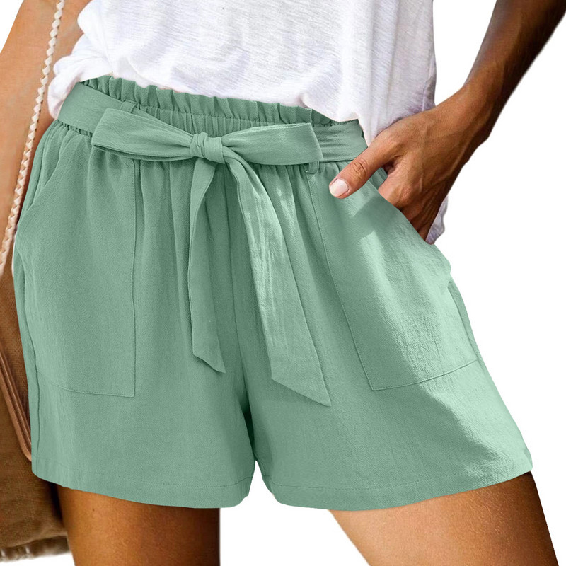 Γυναικείο σορτς με παπιγιόν με γραβάτα στη μέση καλοκαιρινό σορτς με τσέπες Μονόχρωμο κοντό παντελόνι Γυναικείο σορτς με κορδόνια γυναικεία ρούχα