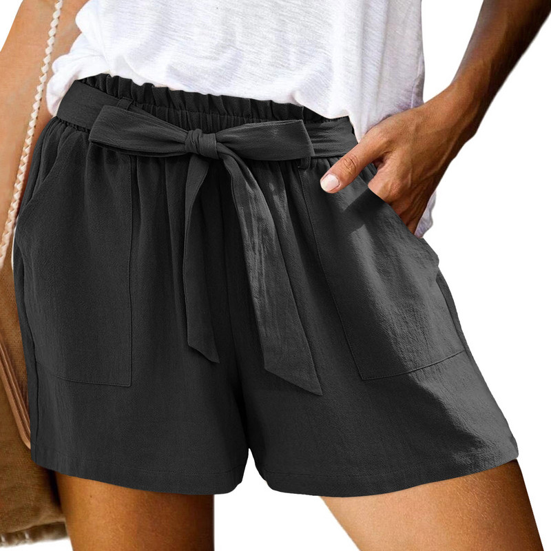 Γυναικείο σορτς με παπιγιόν με γραβάτα στη μέση καλοκαιρινό σορτς με τσέπες Μονόχρωμο κοντό παντελόνι Γυναικείο σορτς με κορδόνια γυναικεία ρούχα